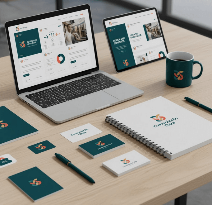 Exemplo de Identidade Visual consistente em diversos materiais